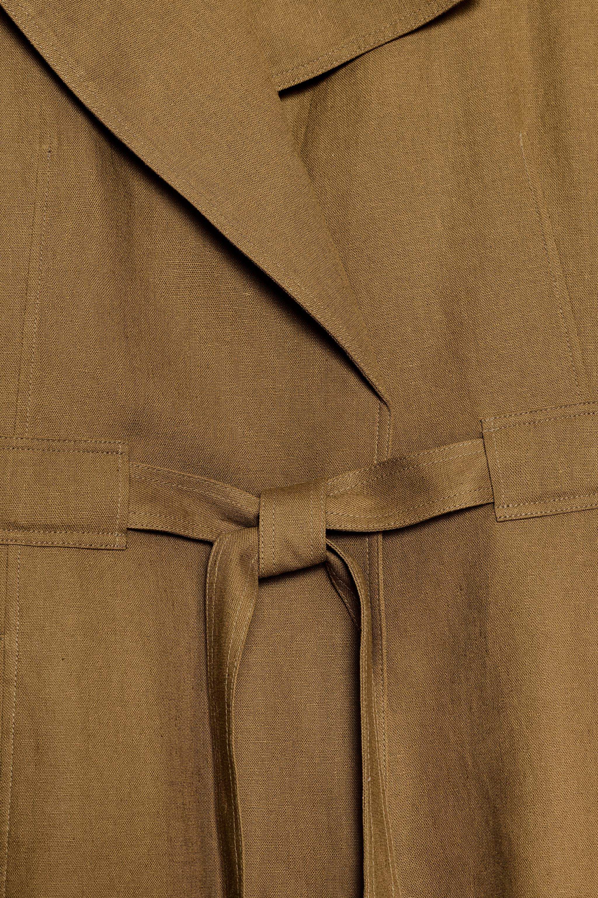LINEN BLEND BELTED TRENCH JACKET
